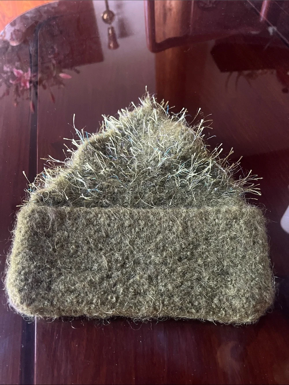 Handmade Olive Green Fuzzy Knit Wallet Clutch